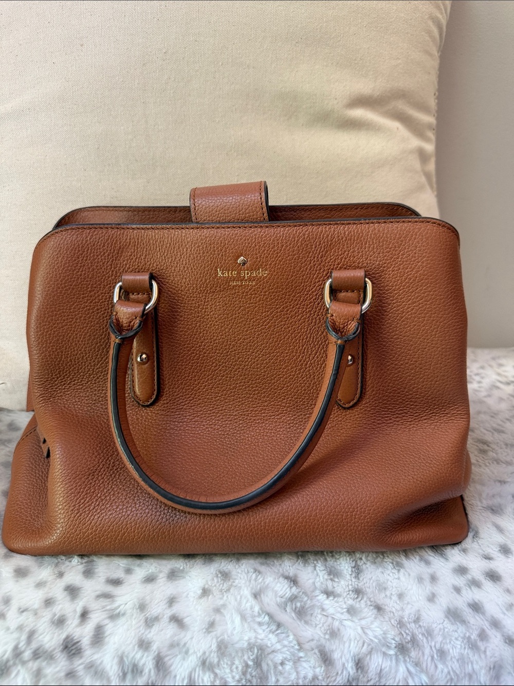 kate spade Brown Pebbled Leather Satchel with Gold Tone Hardware